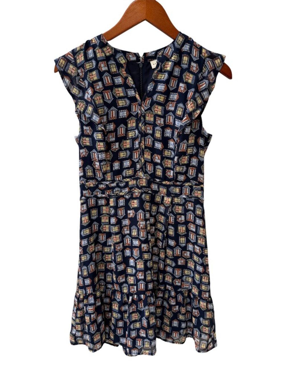 Maison Jules House Print Dress | Size 2 | Navy